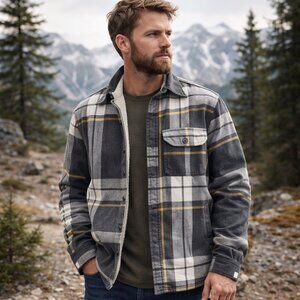 The North Face Men Plaid Sherpa Lined Flannel Shirt Jacket Size M Rugged Outdoor
